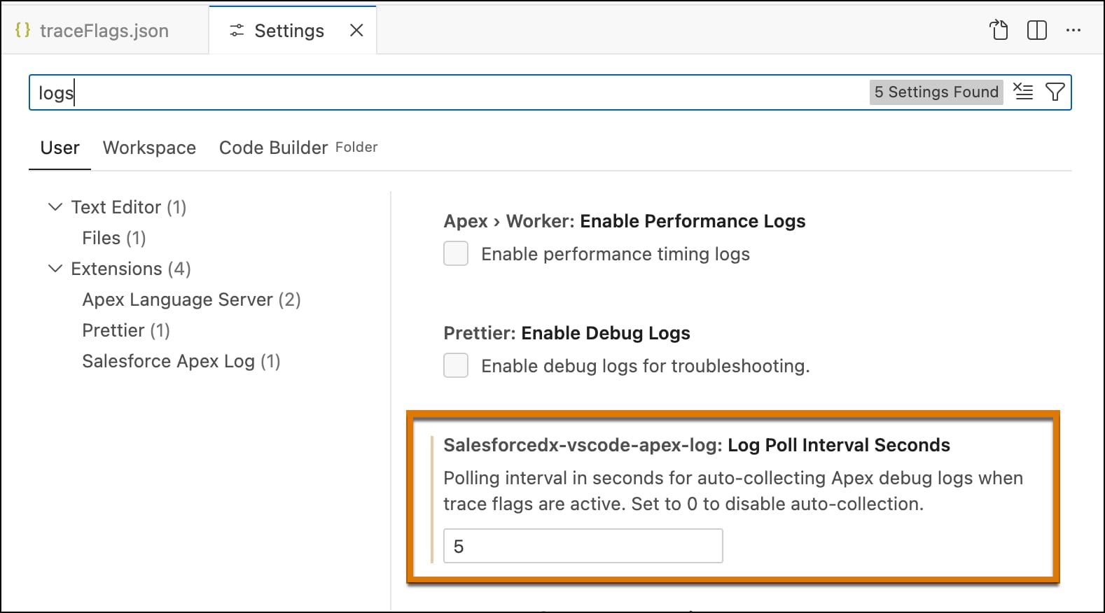 Log-pull interval in settings