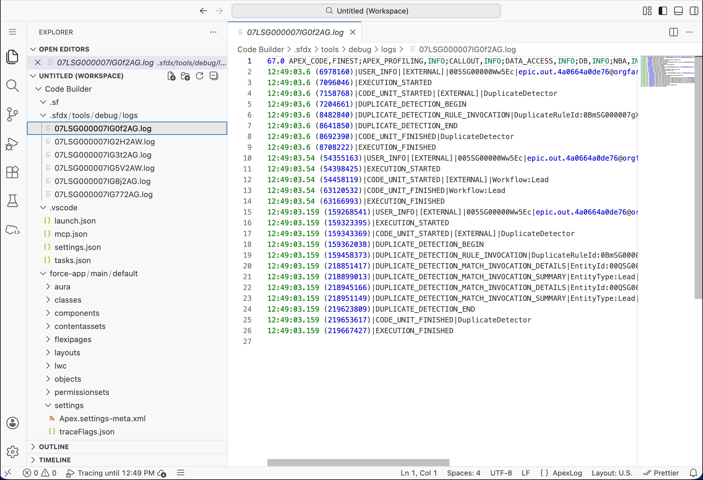 Logs with trace details