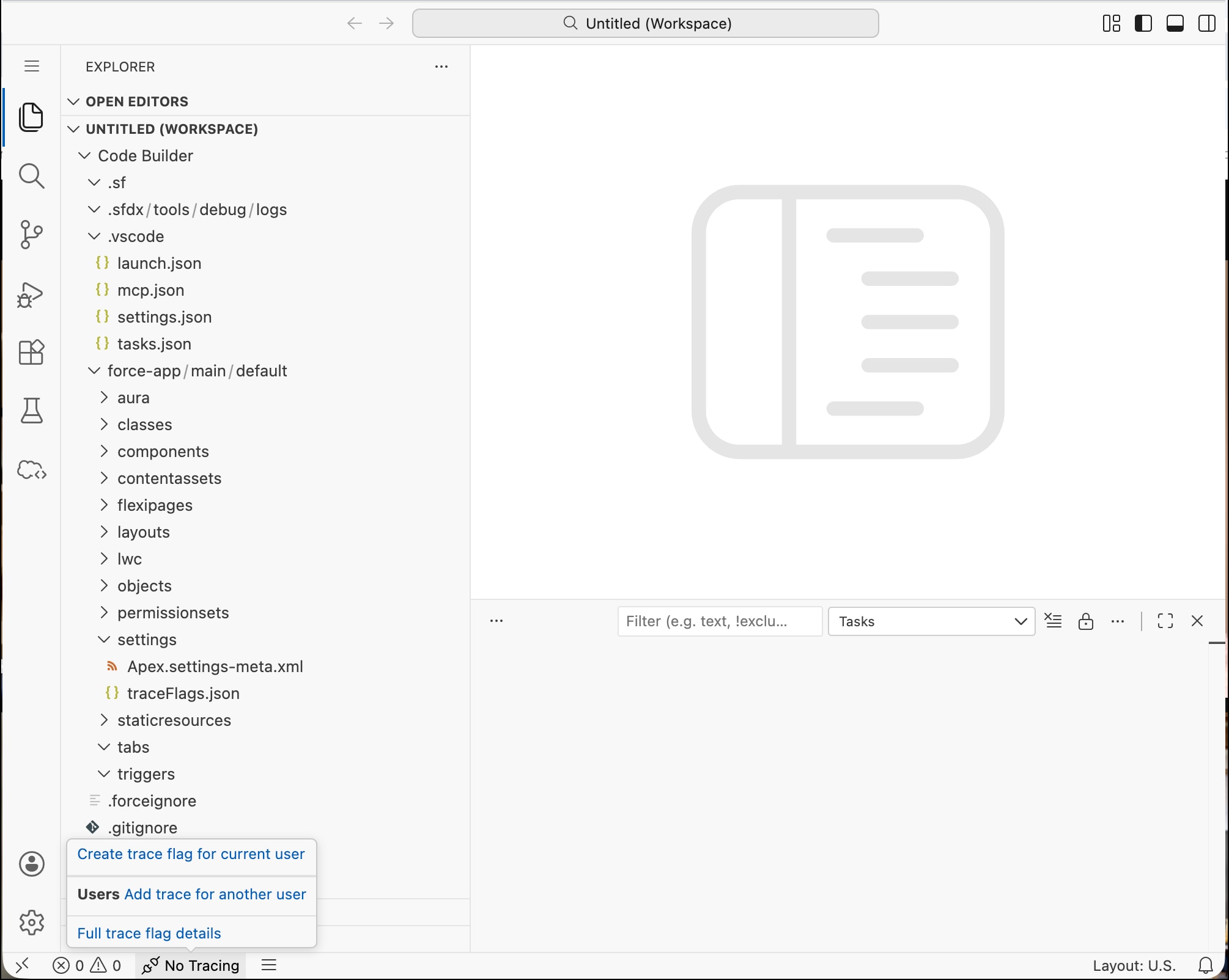 Tracing options on the task bar