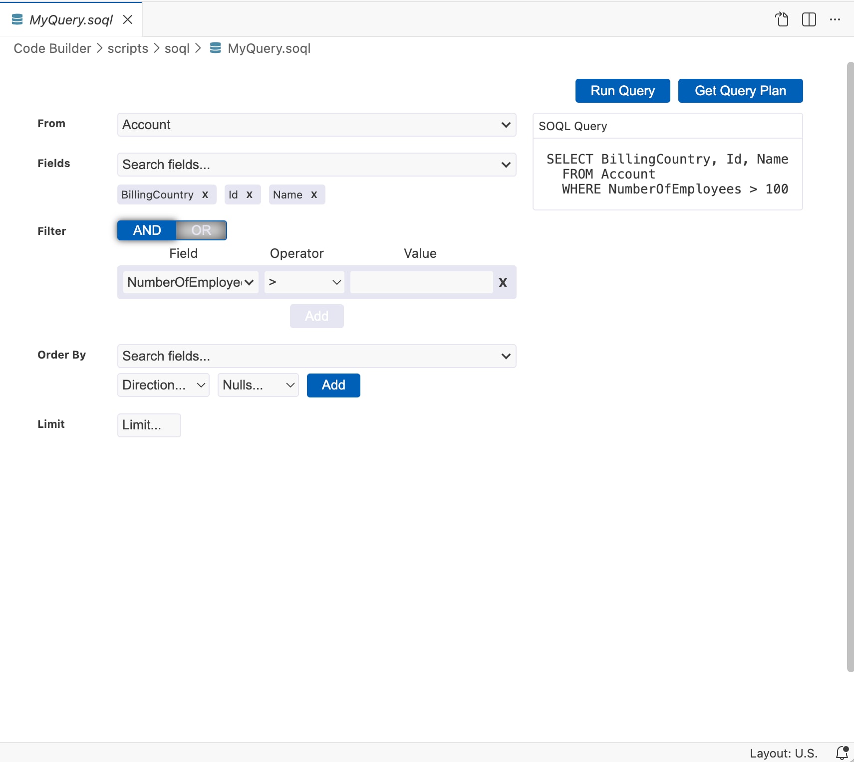 SOQL Query Builder with Accounts query