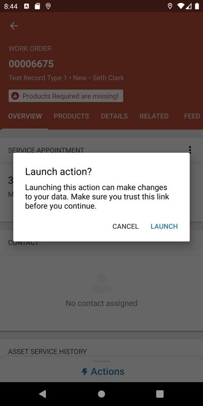 Launch Action dialog