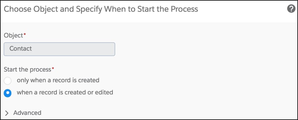 Screen shot of the Process Builder start screen.