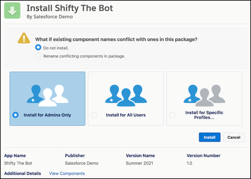 Install options for Shifty the Bot