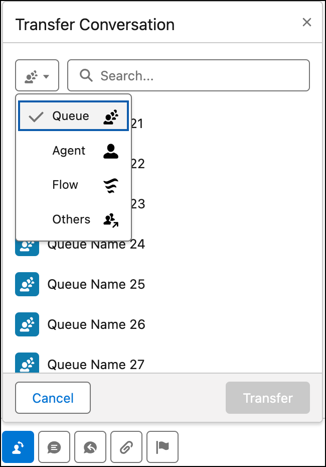 Select a transfer destination type