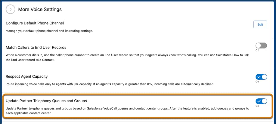 Enable toggle for Update Partner Telephony Queues and Groups