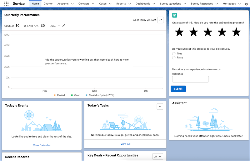 A representation of the created survey on the Salesforce home page.