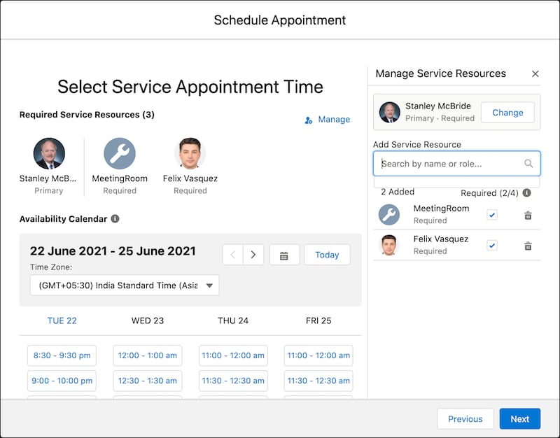 A representation of the selected required resources screen.