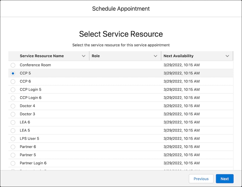 A representation of the Select Service Resource screen.