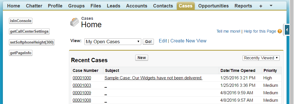output of sample HTML page as a softphone in Salesforce