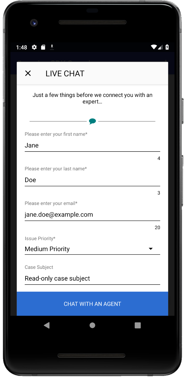 Pre-chat UI on app