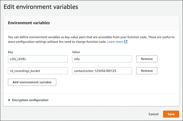 Amazon Kinesis environment varilable configuration