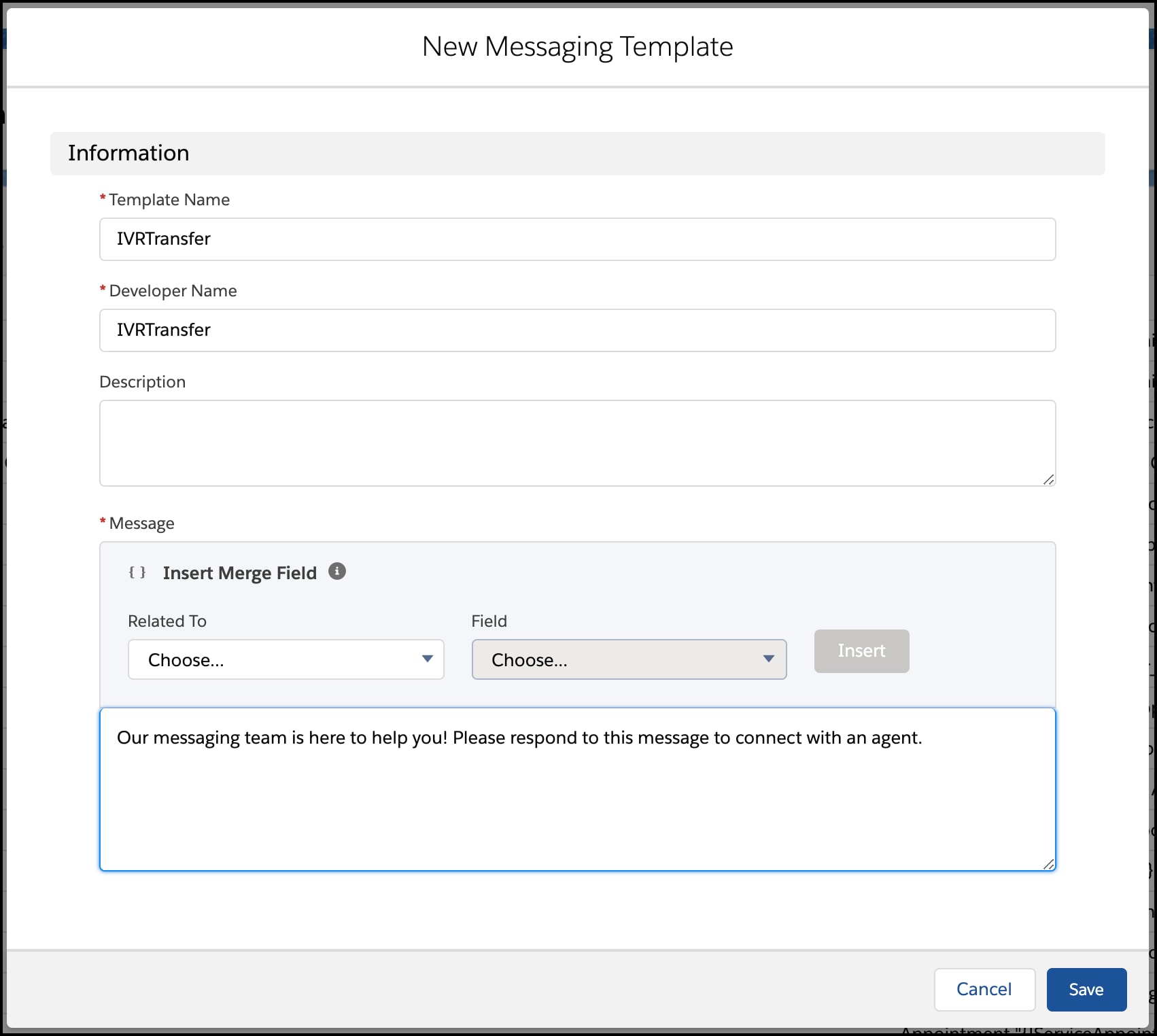 Messaging template