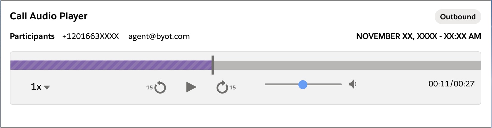 Call audio player window.