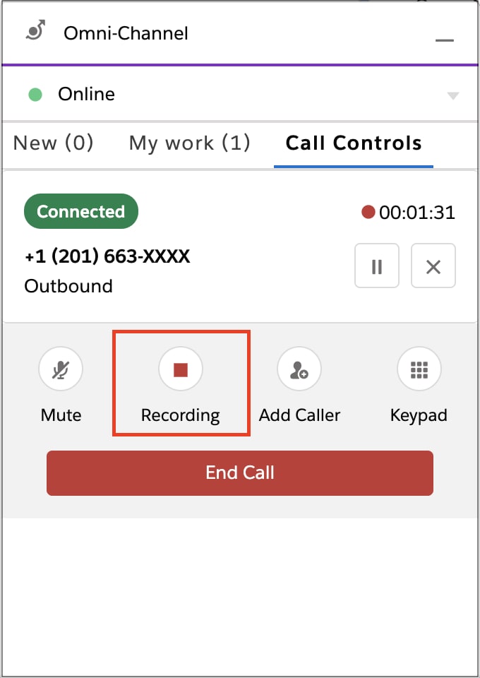 Omni-Channel utility with recording button highlighted.