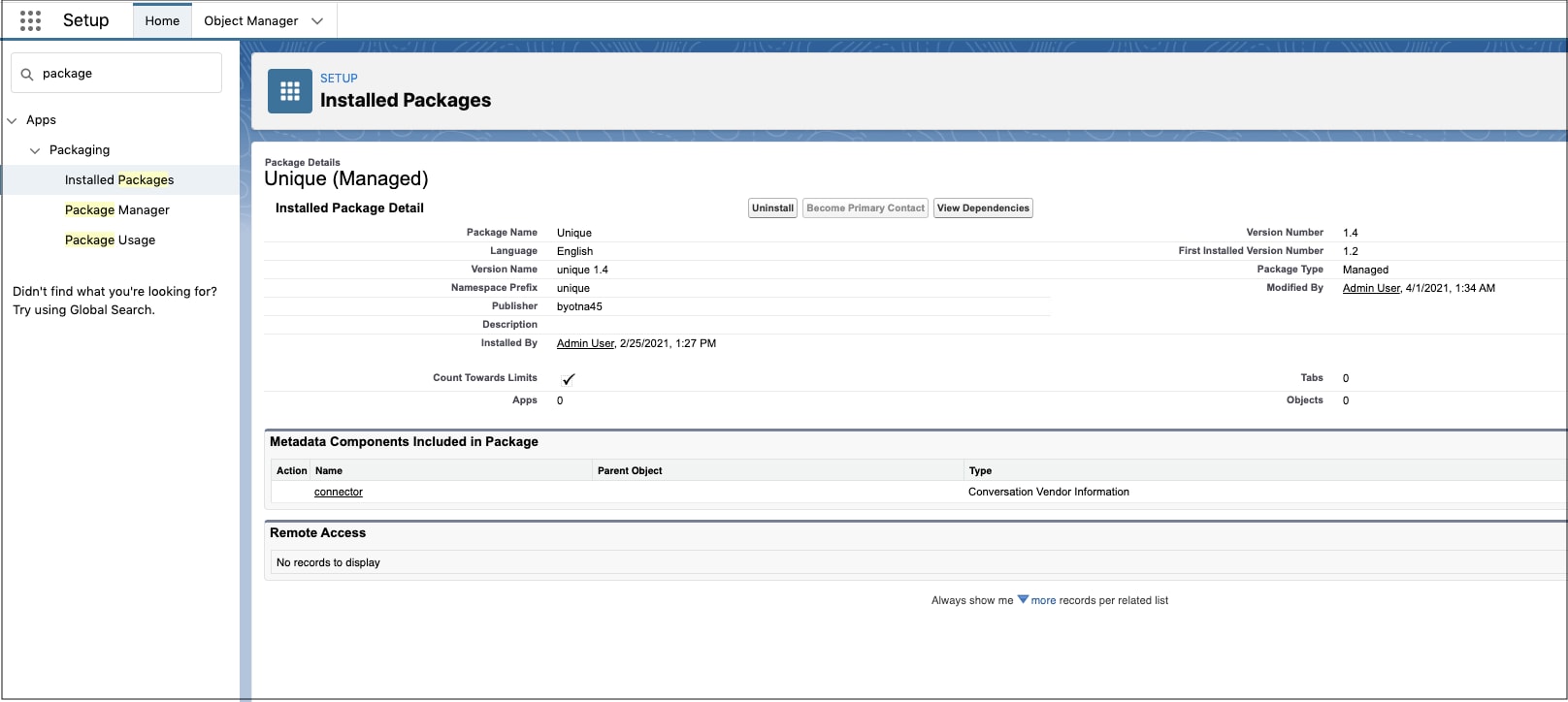 Service Cloud Voice installed packages