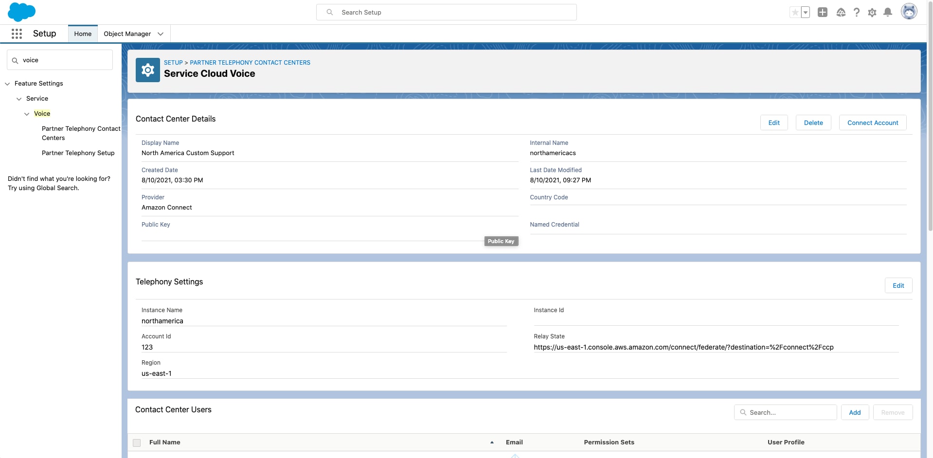 Partner telephony settings