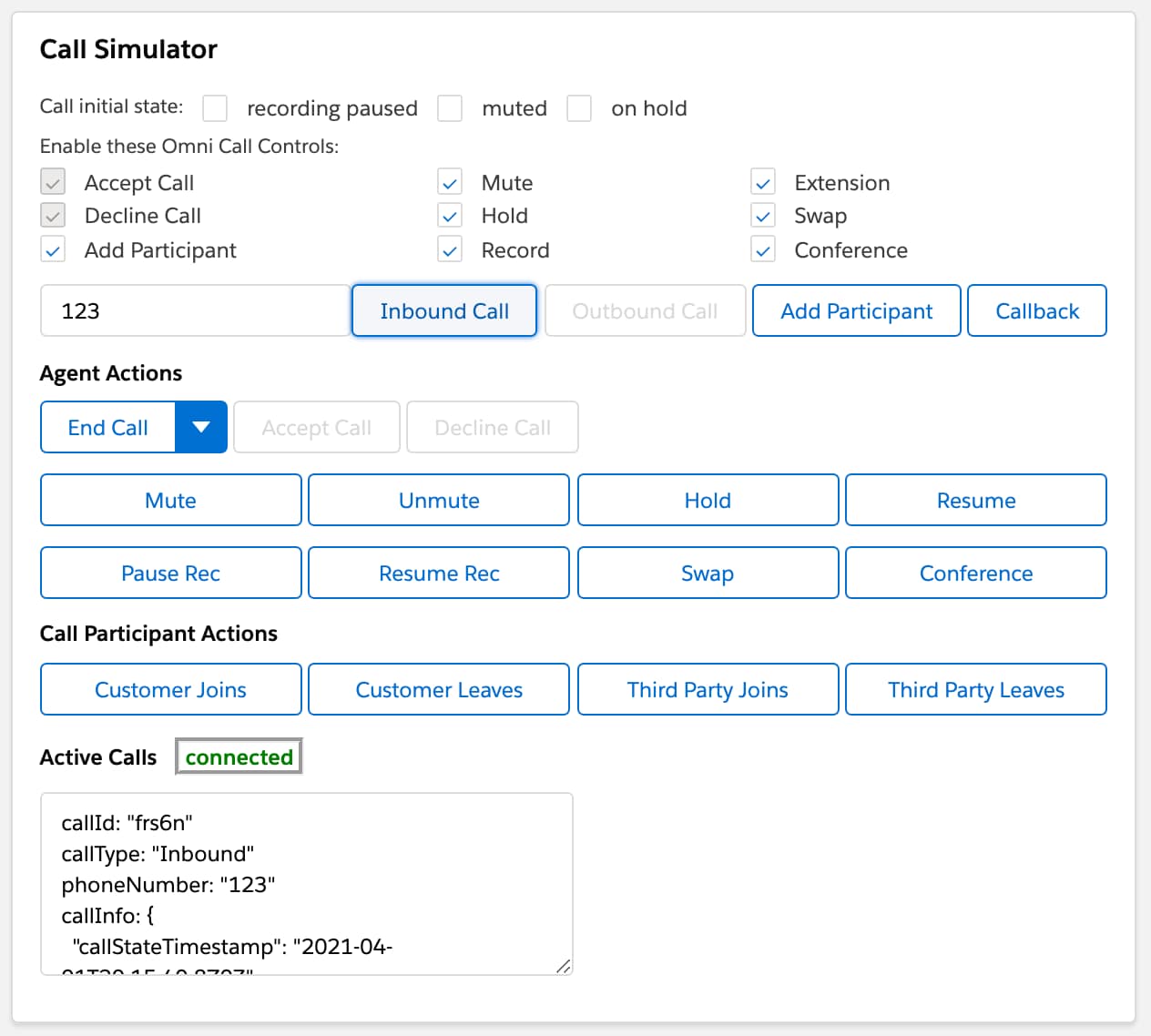 Simulator on an active call