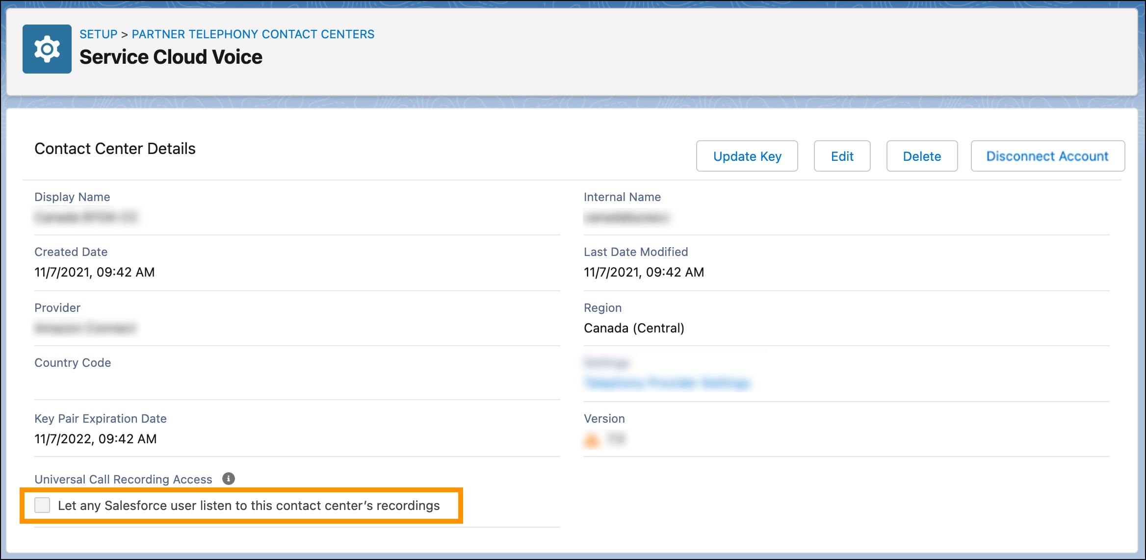 Universal call recording checkbox