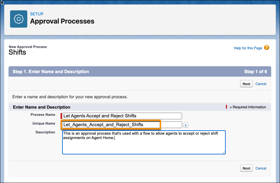 Enter a name for the approval process.