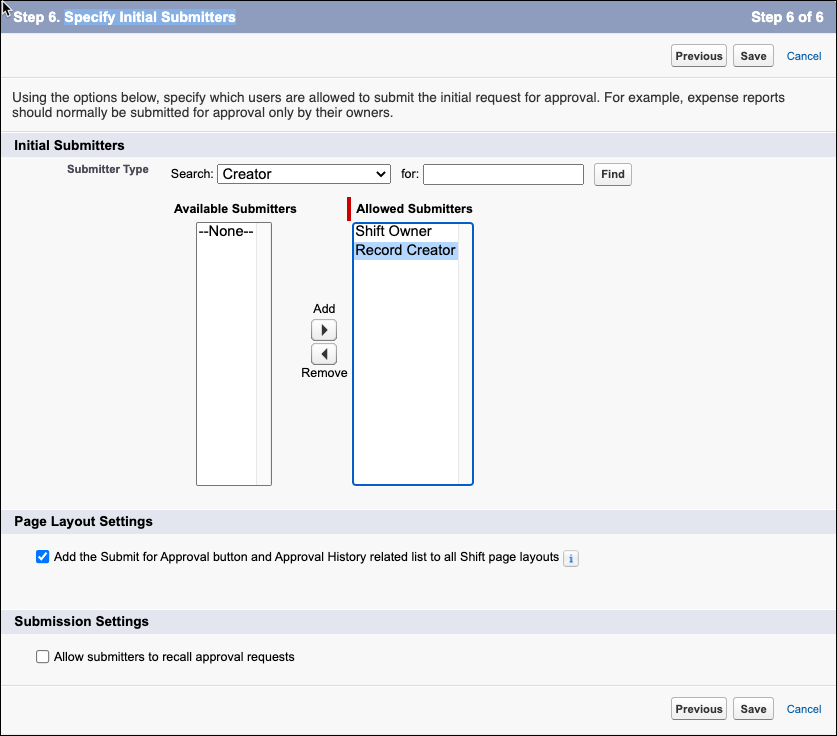 Specify initial submitters.