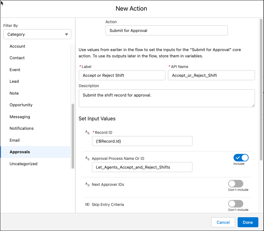 Define the submit for approval action and specify your approval process.