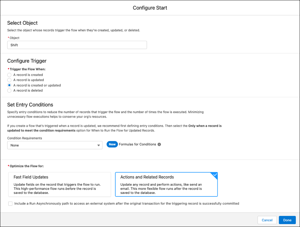 Configure when the flow starts.